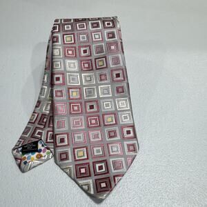 City Of London 100% Silk Necktie Tie Gray Multicolor Geometric Squares Novelty